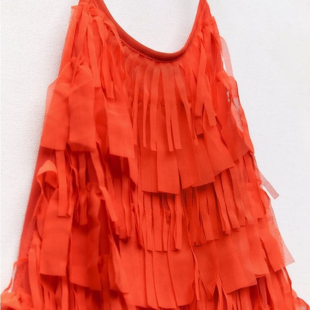 ZARA BLOGGER FAVORITE FRINGED TULLE HALTER DRESS - Picture 11 of 13